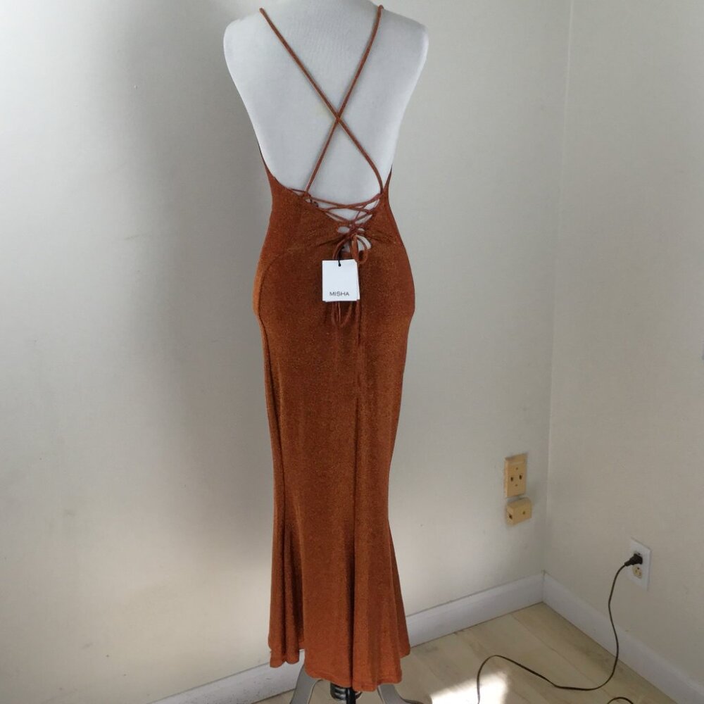 NEW Revolve Misha Metallic Copper Maxi Cocktail Dress 0 - Picture 6 of 8